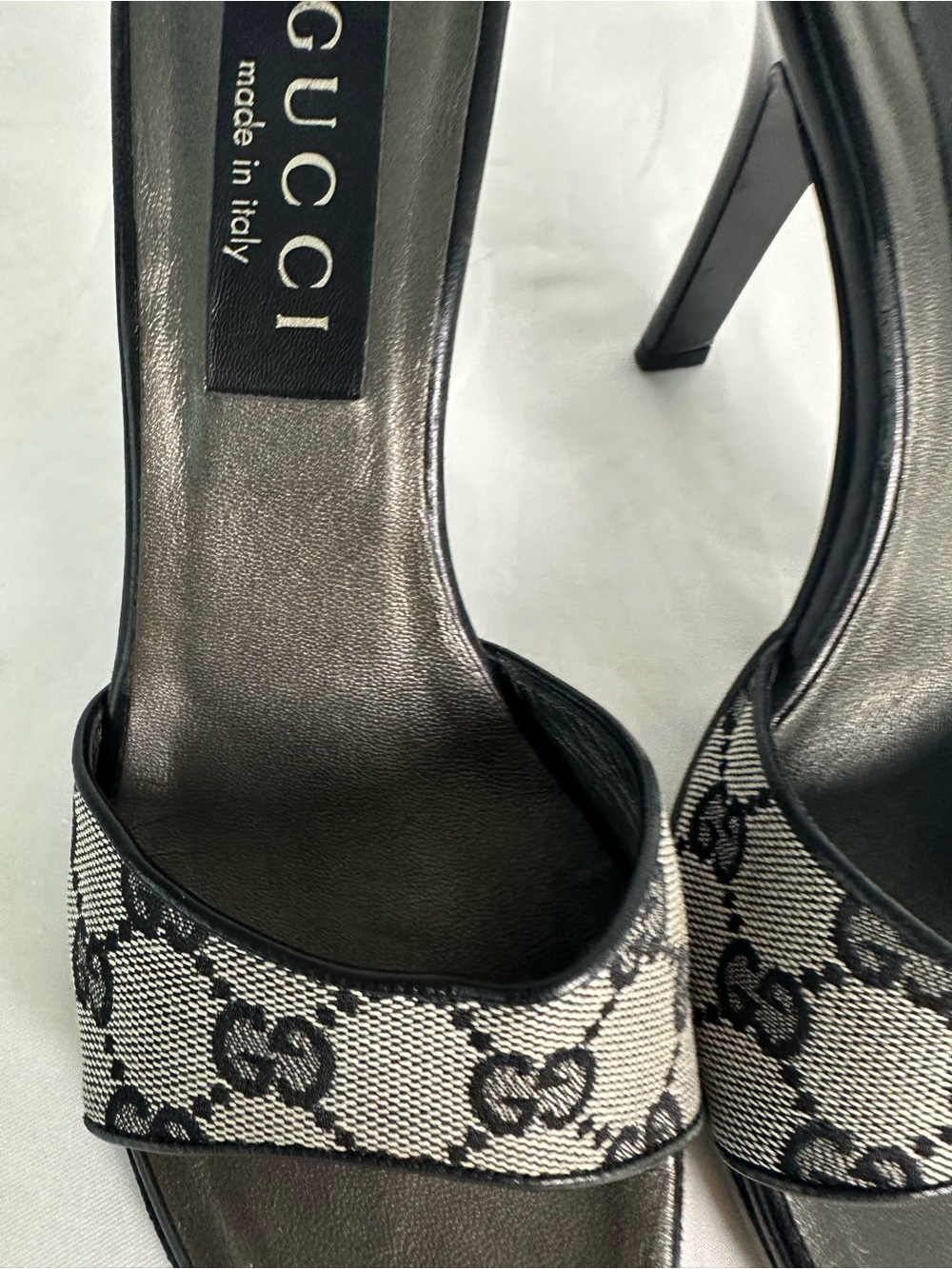 Vintage Gucci GG Monogram Canvas Heeled Mules Slides Black 6.5B Made in Italy - Picture 5 of 14